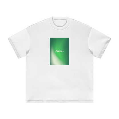 White heavyweight crewneck T-shirt with short sleeves and centered square graphic print