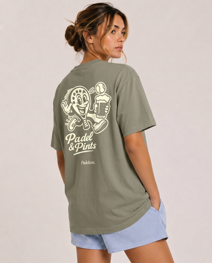 Green heavyweight T-shirt with Padel & Pints back print
