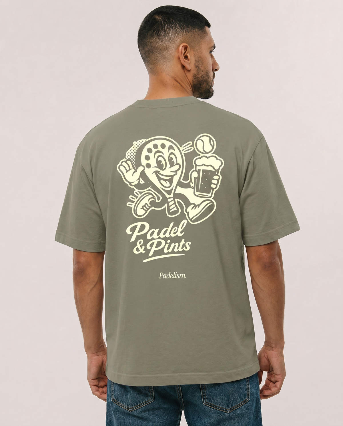 Green heavyweight T-shirt with Padel & Pints back graphic