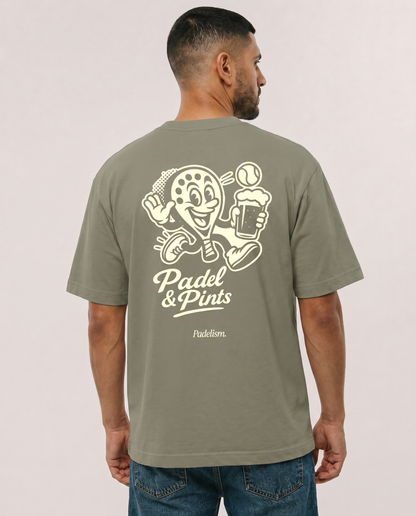 Green heavyweight T-shirt with Padel & Pints back graphic