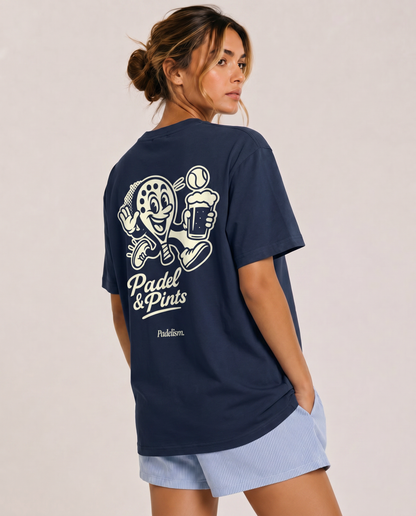 Navy heavyweight T-shirt with Padel & Pints back print