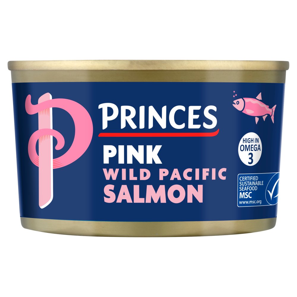 Princes Pink Wild Pacific Salmon 213g canned salmon in blue-and-pink round tub