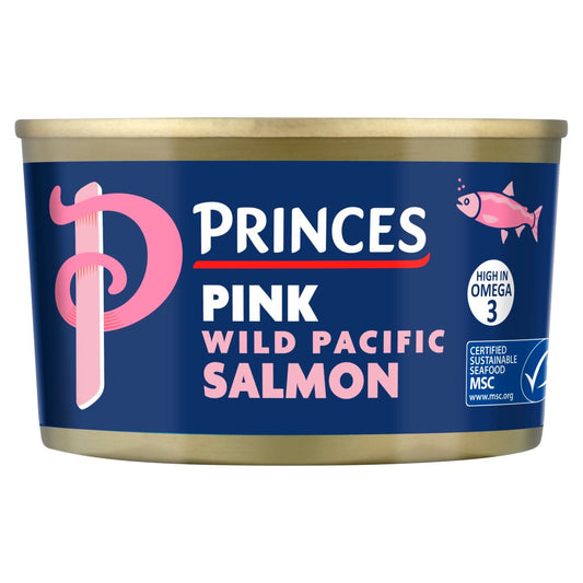 Princes Pink Wild Pacific Salmon 213g canned salmon in blue-and-pink round tub