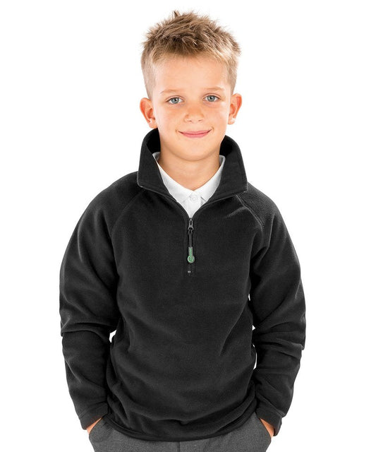 Kids microfleece half-zip pullover, black with stand collar and zip pull