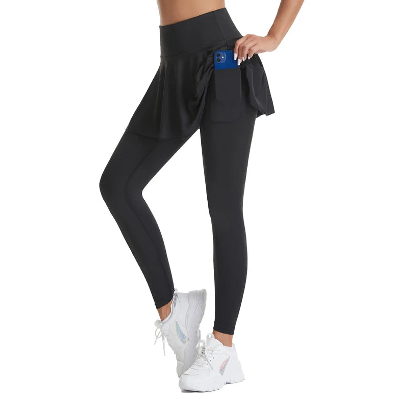 High-Waisted Tennis Skirted Leggings with Pocket - Women’s Active Skort