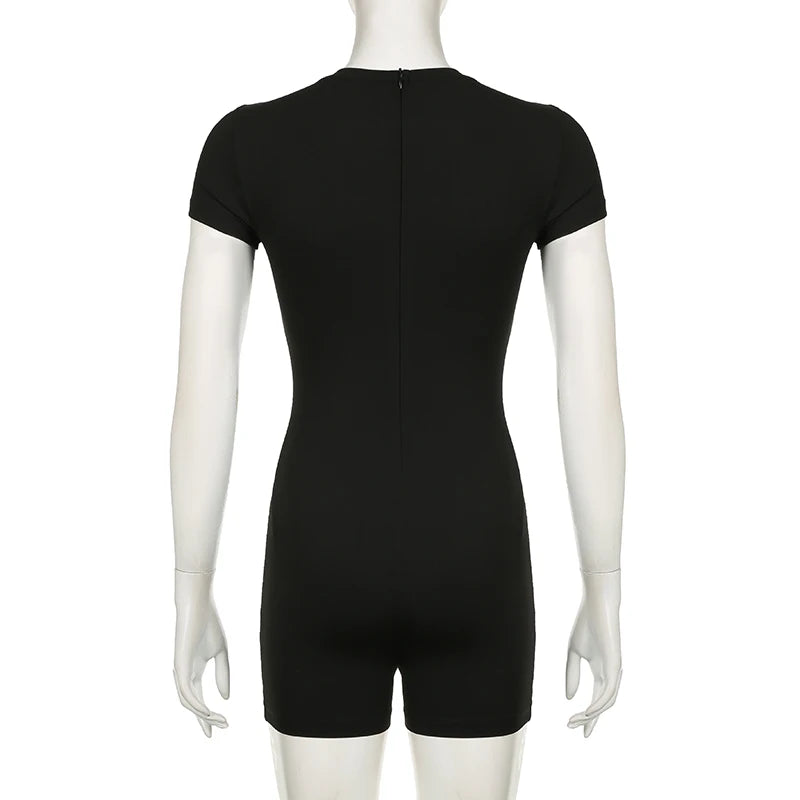 Basic O-neck Short Sleeve Sporty Playsuit