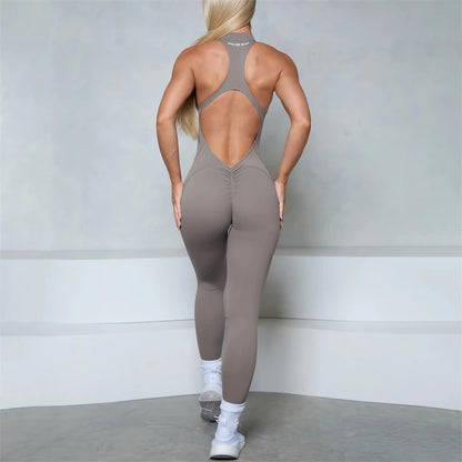 Women’s Sleeveless Zipper Scrunch Jumpsuit – Fitness, Yoga & Gym Wear