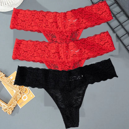 Women's Floral Lace Low-Rise Thongs – 3-Pack
