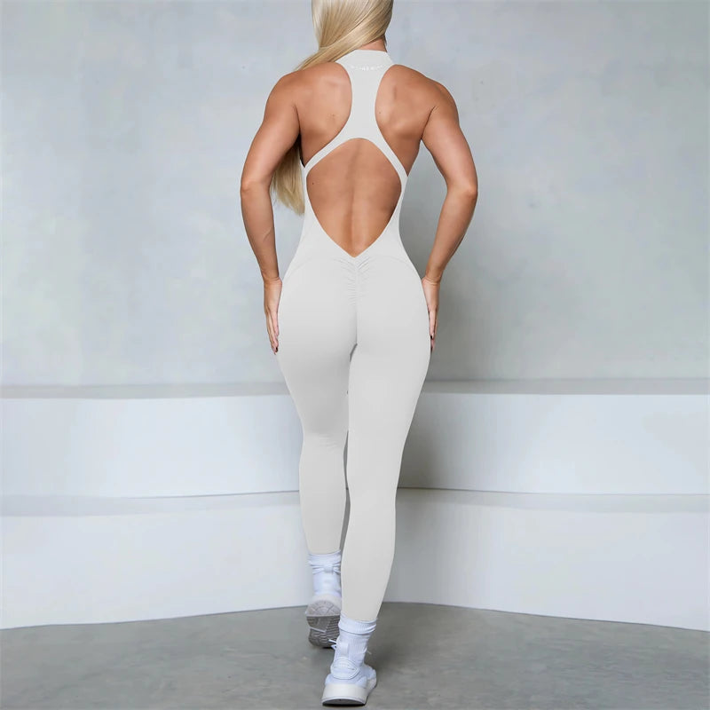 Women’s Sleeveless Zipper Scrunch Jumpsuit – Fitness, Yoga & Gym Wear