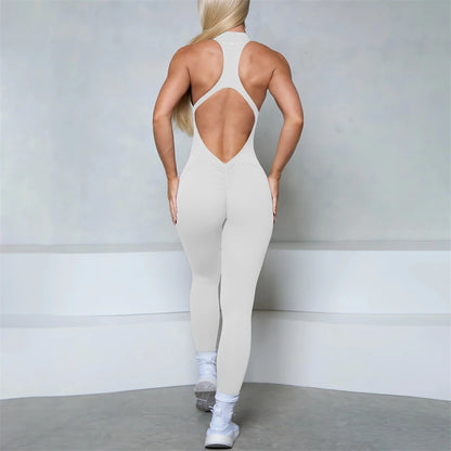 Women’s Sleeveless Zipper Scrunch Jumpsuit – Fitness, Yoga & Gym Wear