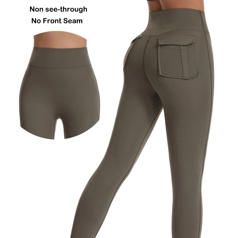 High-Waisted Cargo Leggings with Pockets - Women’s Butt-Lifting Yoga Workout Pants