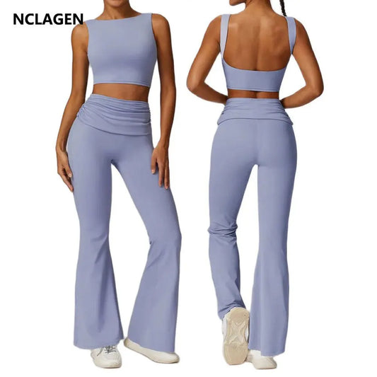 NCLAGEN 2 Piece Yoga Set Women's Running Sports Fitness Suit Bra & Pants Breathable Quick Drying Gym Clothes Workout Sportwear