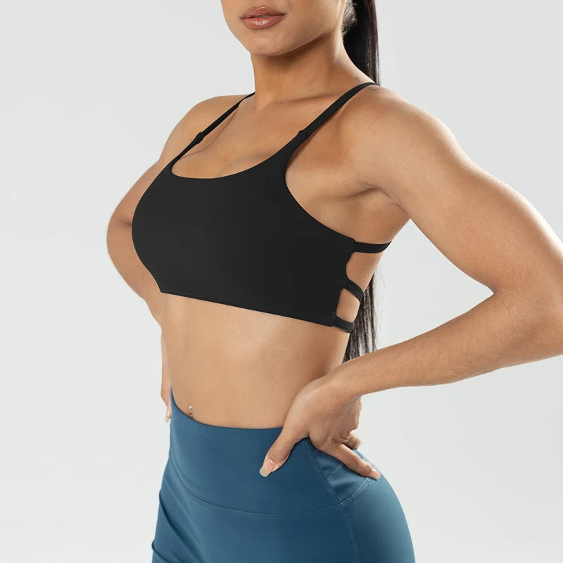 Women's Strappy Criss Cross Back Sports Bra - Low Impact, Removable Padded Yoga Cami Crop Top