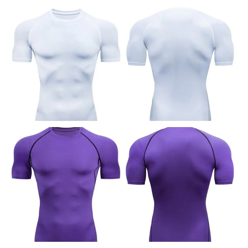 Men's Compression Running Sport Shirt - Short Sleeve Quick Dry Fitness Tight Soccer Jersey