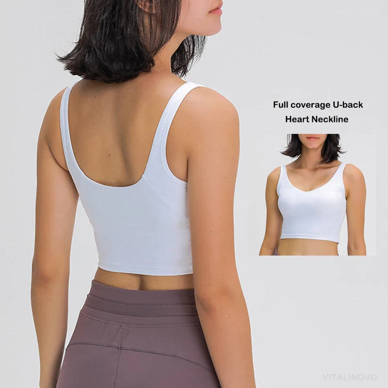 Sports Bra Women’s Longline Padded Crop Tank - Medium Support Wire-Free Yoga Bra