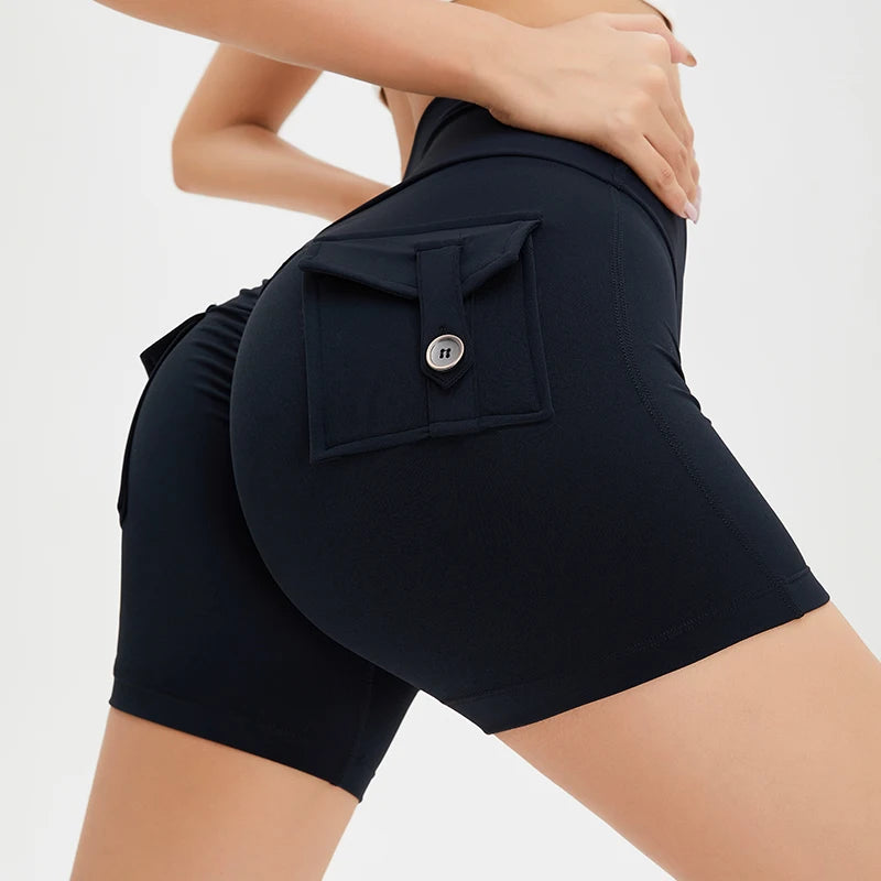 SOISOU Tight Women's Shorts Sexy Cycling Shorts Elastic High Waist Shorts Back Pockets Breathable Sport Shorts ropa de mujer