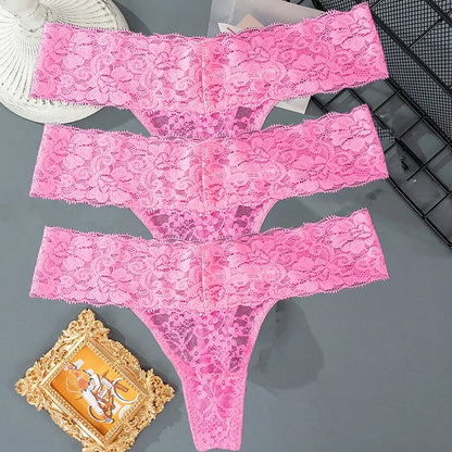 Women's Floral Lace Low-Rise Thongs – 3-Pack