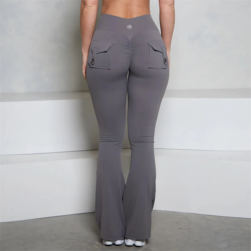 GymBum High Waist Flare Leggings with Scrunch & Pockets