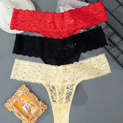Women's Floral Lace Low-Rise Thongs – 3-Pack