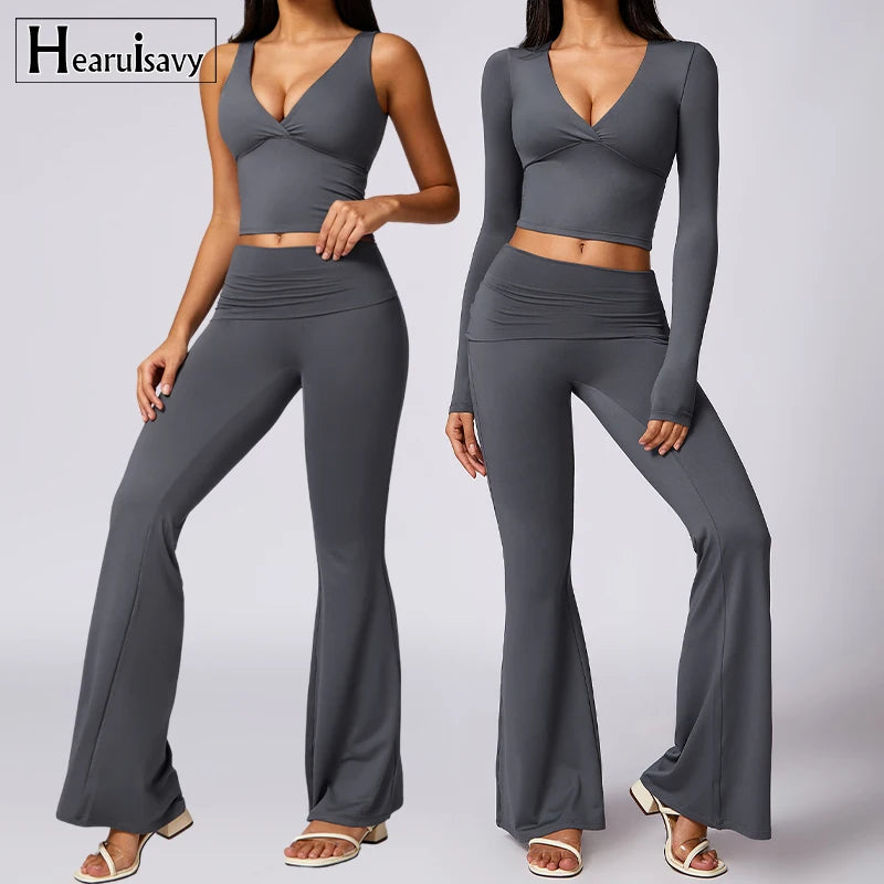 2 Piece Long Sleeves Workout Set Women Quick-Dry Yoga Suit