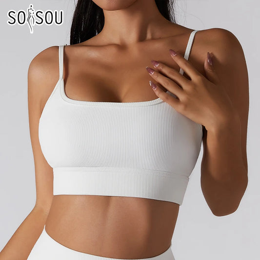 SOISOU New Yoga Bra Top Women Sports Bra Gym Fitness Breathable Bralette Elastic Tight Outdoor Girls For Sex Seamless Bras