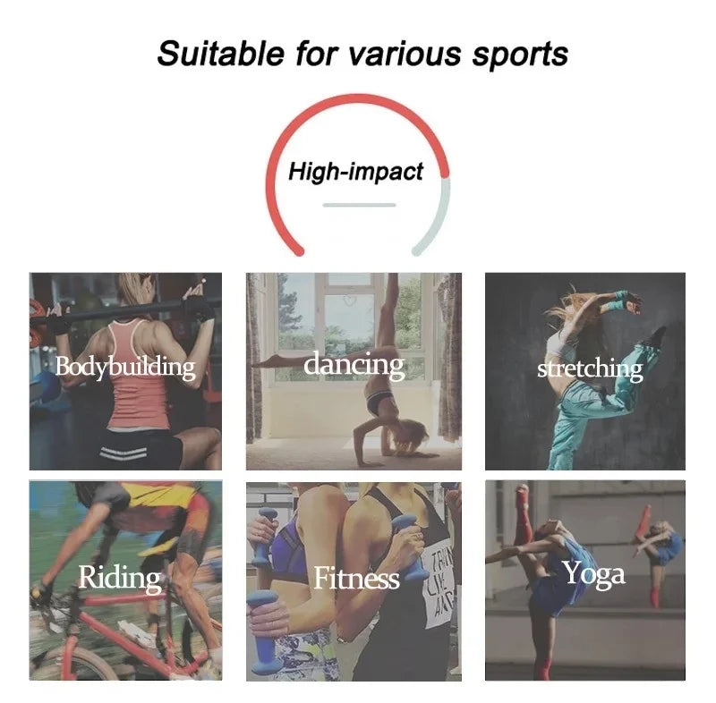Padded cross-back sports bra high-impact support shown with activity photo collage