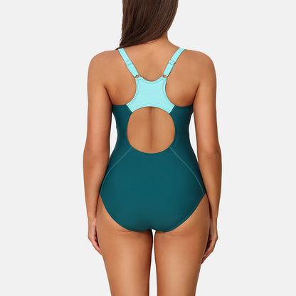 Attraco Women One-Piece Sports Swimsuit Patchwork Professional Athletic Training Racerback Swimwer High Elastic Bathing Suit