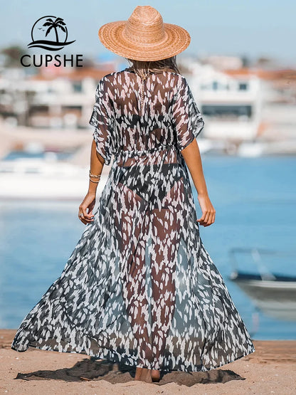 CUPSHE Leopard Print Maxi Length Kimono Bikini Cover Up