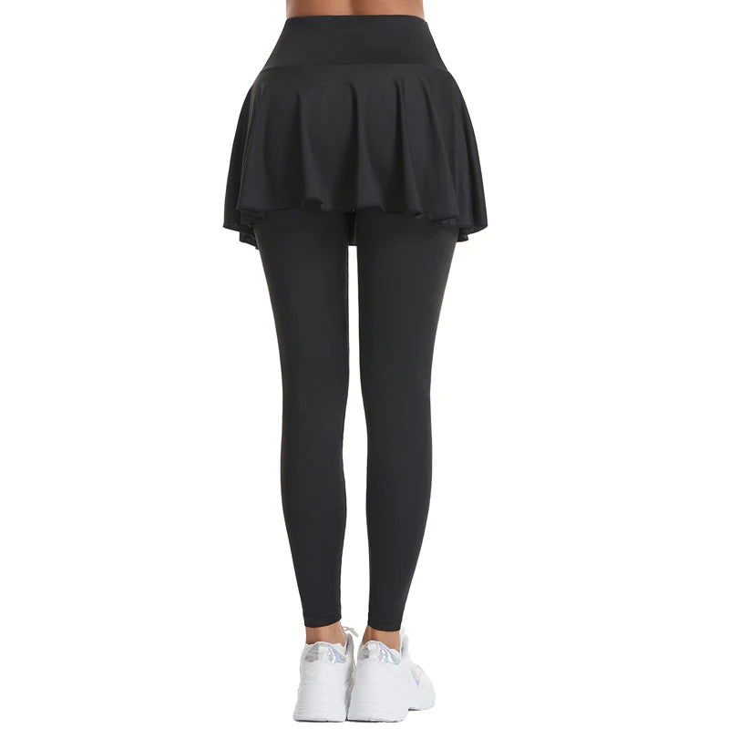 High-Waisted Tennis Skirted Leggings with Pocket - Women’s Active Skort