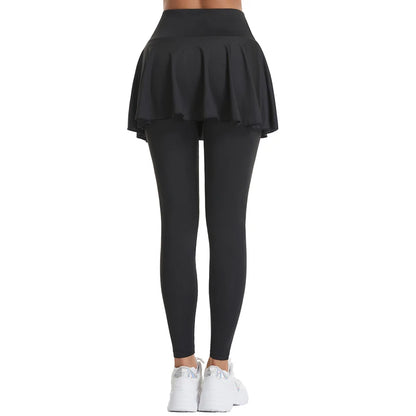 High-Waisted Tennis Skirted Leggings with Pocket - Women’s Active Skort