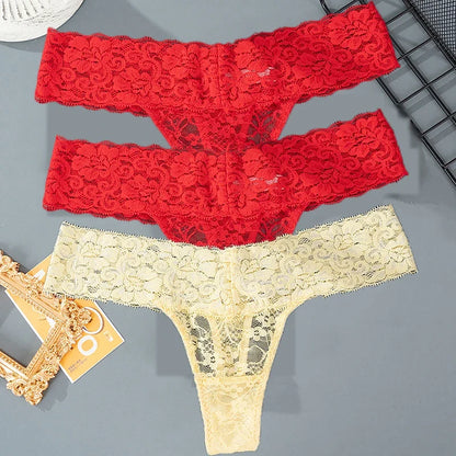 Women's Floral Lace Low-Rise Thongs – 3-Pack