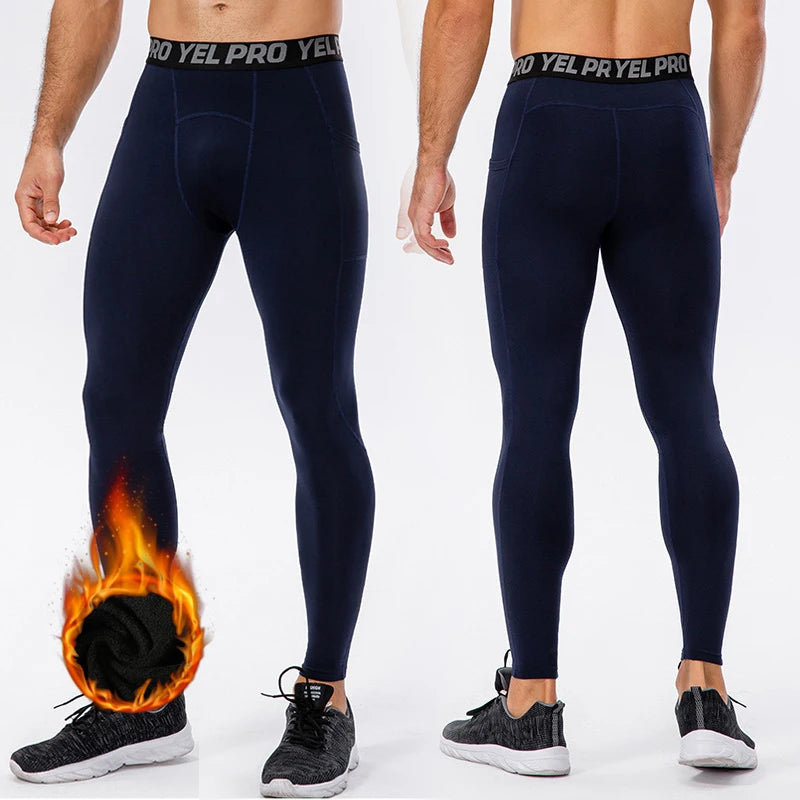 Winter Warm Fleece Lined Running & Skiing Tights for Men with Pockets