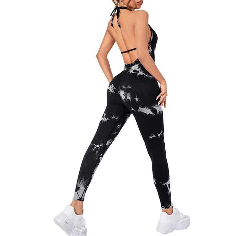 Hearuisavy Seamless Tie-dye Sports Set Women Female Training Rompers Yoga Clothes Sportswear Jumpsuit Gym Women Workout Yoga Set