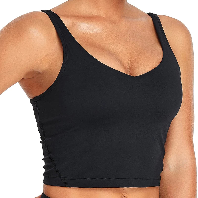 Sports Bra Women’s Longline Padded Crop Tank - Medium Support Wire-Free Yoga Bra