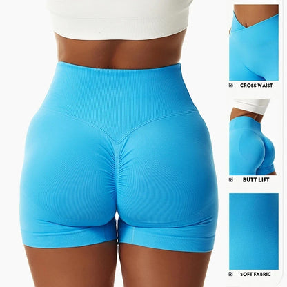 V Cross Waist Yoga Shorts Women Clothing Scrunch Butt Gym Shorts Booty Biker Shorts Push Up Seamless Shorts Workout Leggings