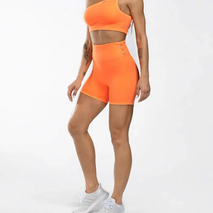 Women's Active Wear One Shoulder Top Sport Short Pants Set