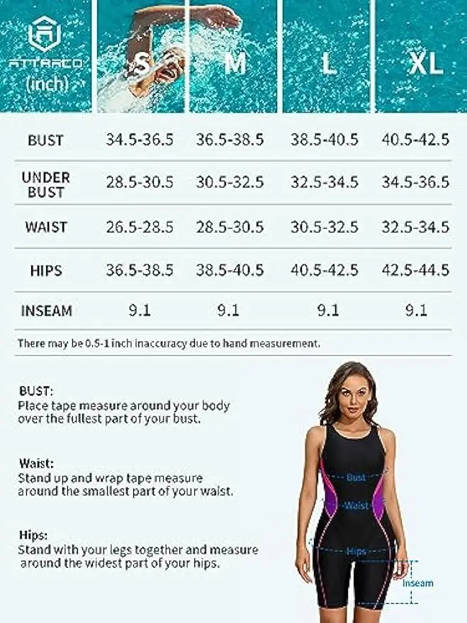 Attraco Women Sports One-Piece Swimsuit Color Block Professional Training Racerback  Boyleg U Neck Swimwear