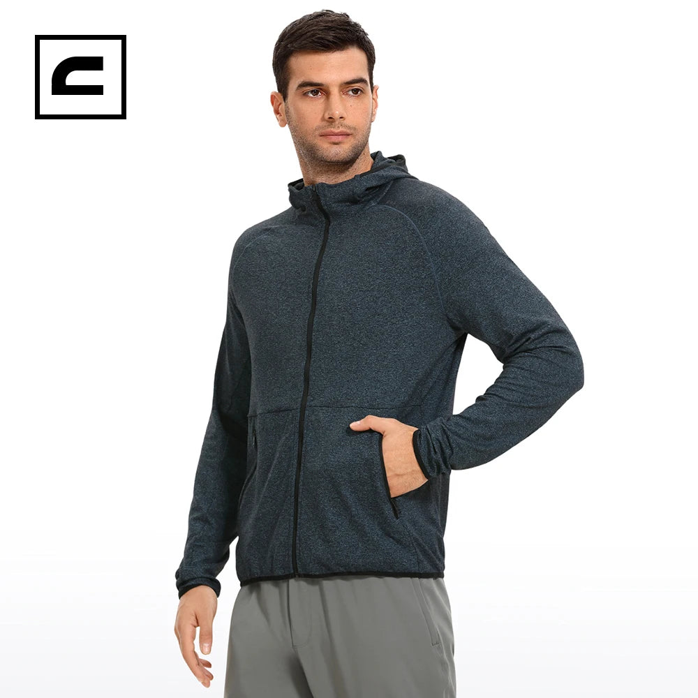 CRZ YOGA Autumn Winter Men's Full Zip Up Hoodie Lightweight Athletic Running Jackets Workout Long Sleeve Hooded Sweatshirt