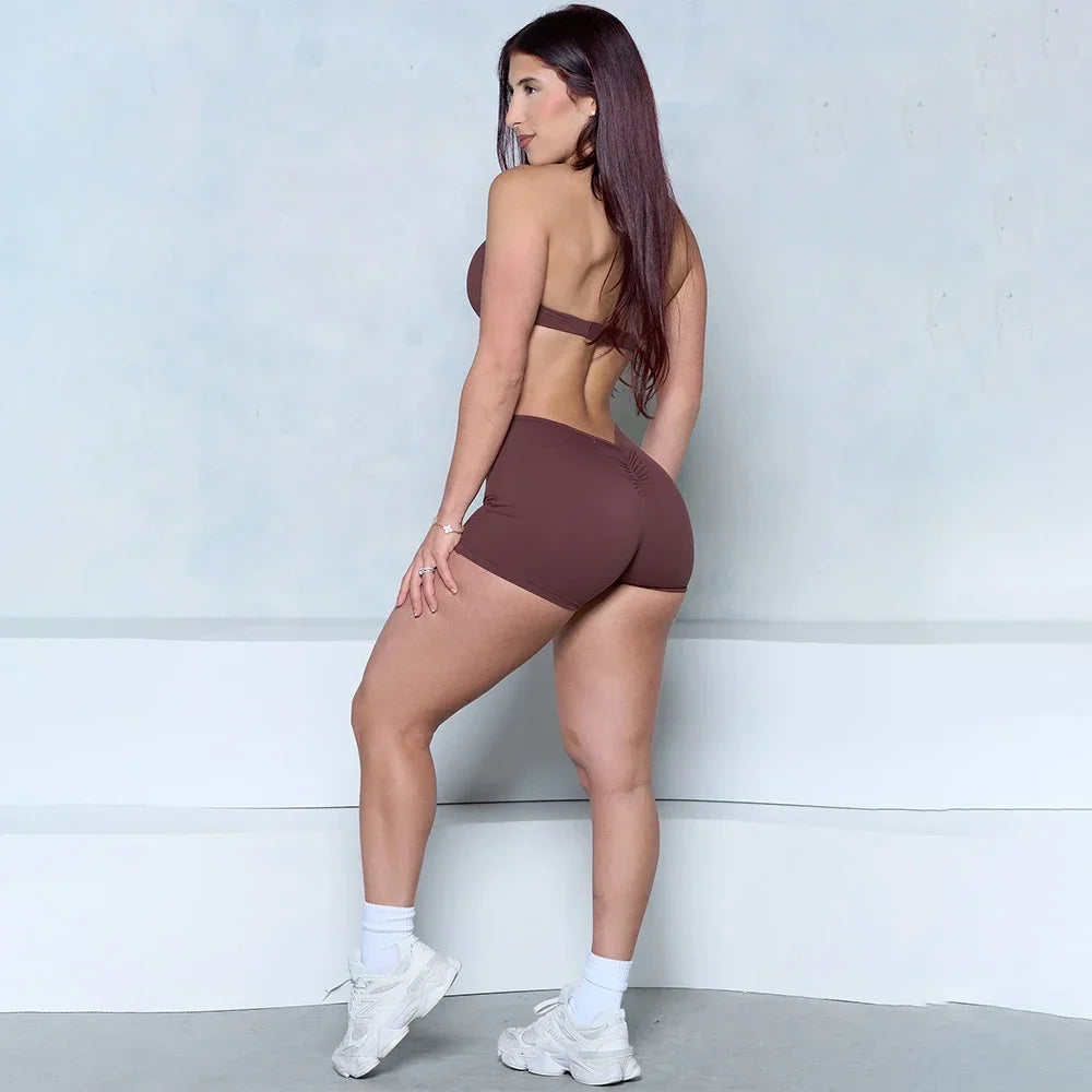 Women’s Backless Twist Scrunch Romper – One Piece Sport Jumpsuit
