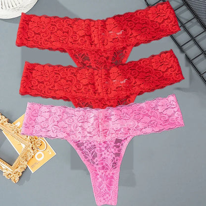 Women's Floral Lace Low-Rise Thongs – 3-Pack