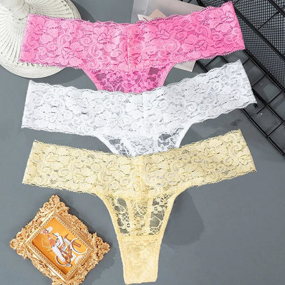 Women's Floral Lace Low-Rise Thongs – 3-Pack