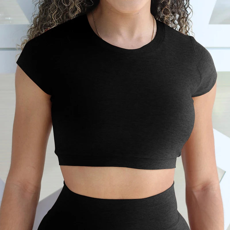 Women’s Open Back Tee Crop Top - Removable Pad Backless Workout Gym Shirt