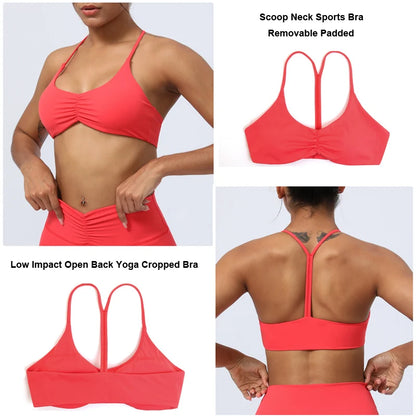 Y-Back Sports Bra for Women - Padded Racerback Low Impact Workout & Yoga Bra