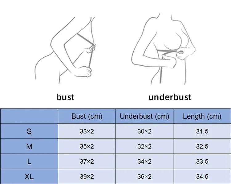 Sports bra fit guide diagram for bust and underbust measurement