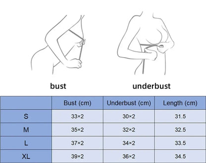 Sports bra fit guide diagram for bust and underbust measurement