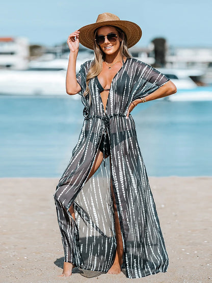 CUPSHE Leopard Print Maxi Length Kimono Bikini Cover Up