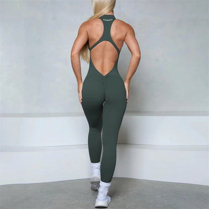 Women’s Sleeveless Zipper Scrunch Jumpsuit – Fitness, Yoga & Gym Wear