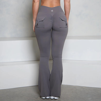 GymBum High Waist Flare Leggings with Scrunch & Pockets