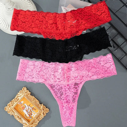 Women's Floral Lace Low-Rise Thongs – 3-Pack