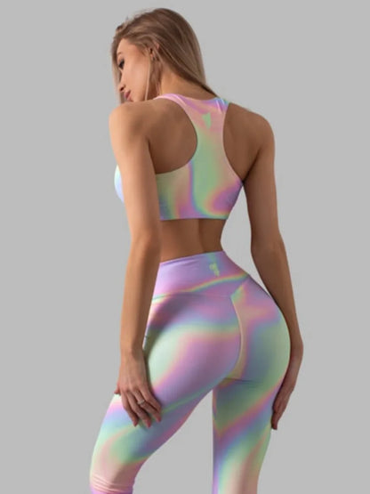 Rainbow Gradient Printed Hip-Lifting Yoga Fitness Set - Tank and Leggings